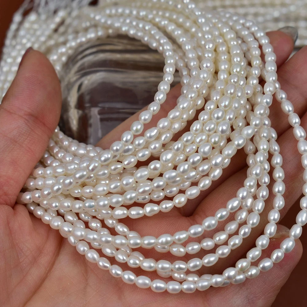 AAAA 3-4mm Delicate High Quality Small Rice Beads 100% Natural Freshwater Pearls for Jewelry Making DIY Women Necklace Accessory