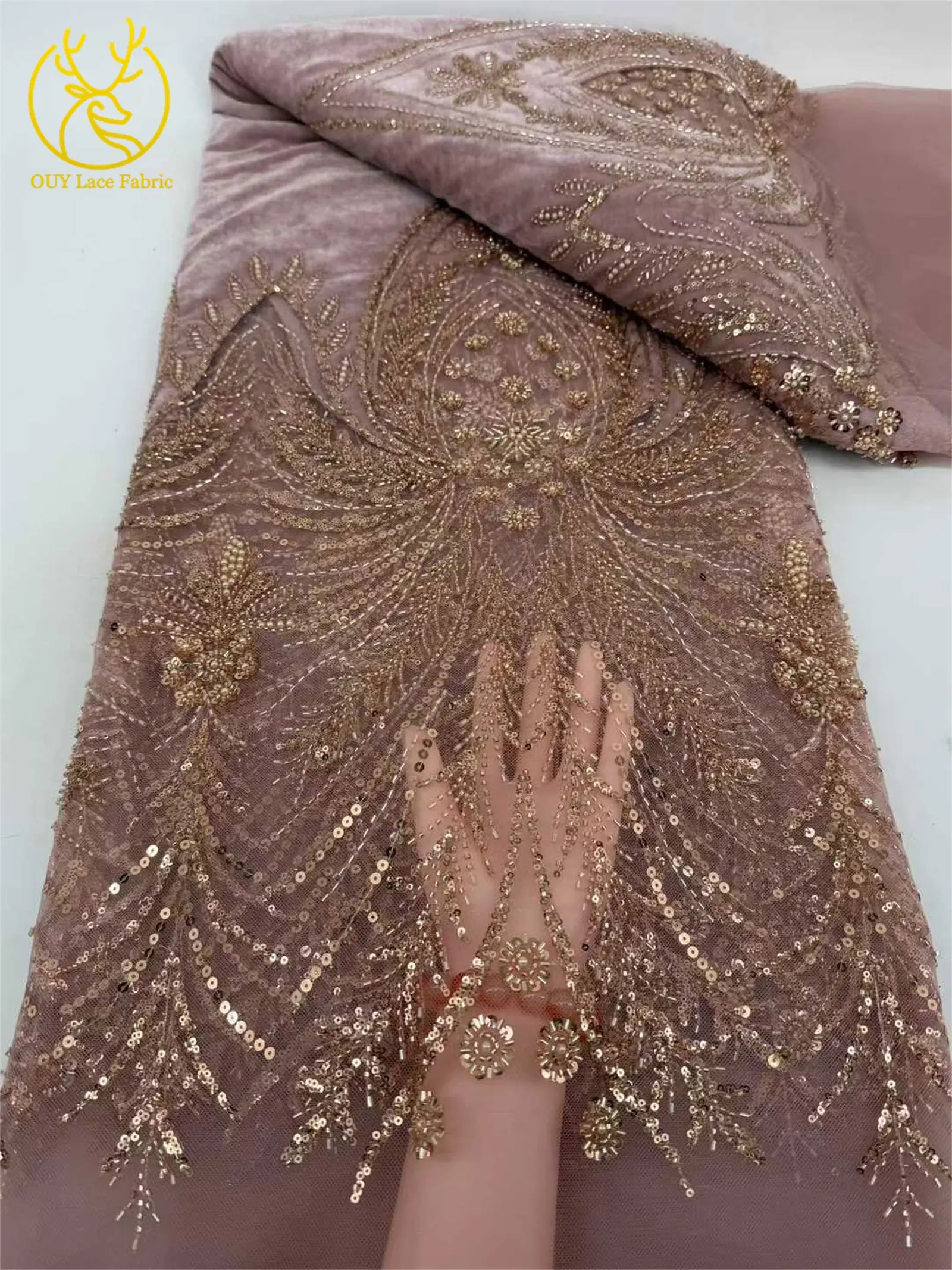 Luxuriöser afrikanischer Samt mit Perlen und Pailletten, Spitzenstoff, 2026, grüner Bräutigam-Stickstoff, französisches Damen-Party-Abendkleid – Detail 14