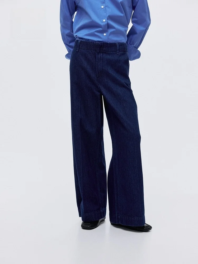 Hochgeschnittene Weite Jeans für Damen Winter Lässige Passform Baumwolle Lange Hosen H&M 302952 Premium Damenjeans