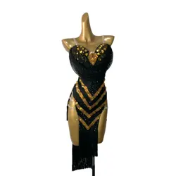 Latin Dance Costume Rhinestone Women's High-end Custom Split Skirt Flower Suit Sling Tango Samba Performance Dress