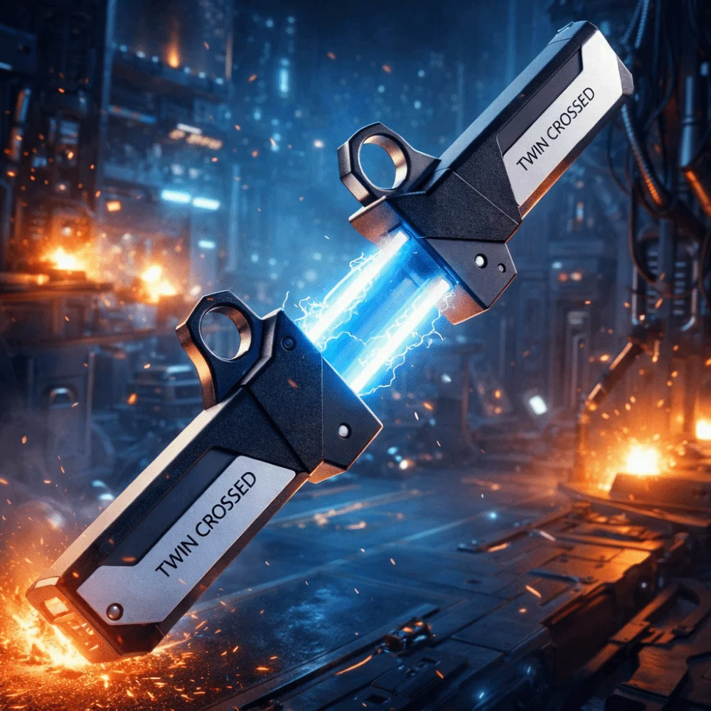 

Многоцветный световой меч с двойным лезвием, выдвижной, с красным и синим светом, растягивающийся, яркий, вращающийся, светодиодный, светящийся.