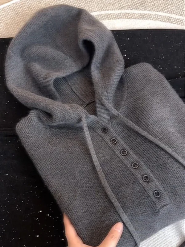 

ay Long Sve Knitted Sweater with Button Loose Fit Women's Faionable Autumn Winter Casual Top Korean Sle Hoodie