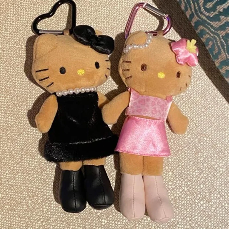

10cm Black Leopard Print Cat Plush Keychain Cartoon Cute Long Legged Meow Pink Plush Backpack Pendant Love Keychain Friend Gifts