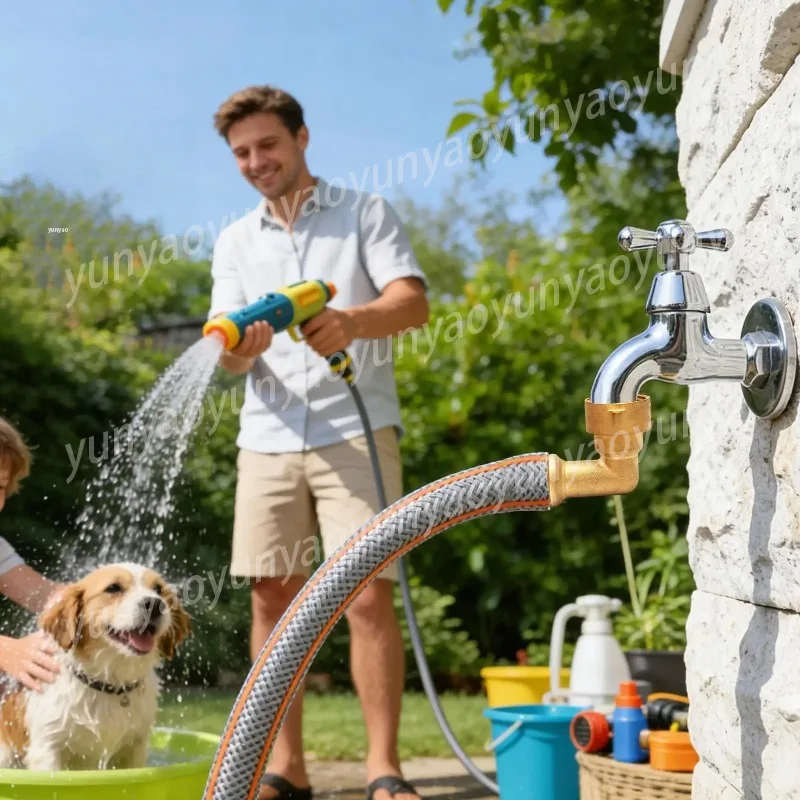 Garden Hose Connector Brass Leak-Proof 90-Degree Elbow Nozzle Garden Hose Connectors for Repair Sewer Sink Outdoor Irrigation
