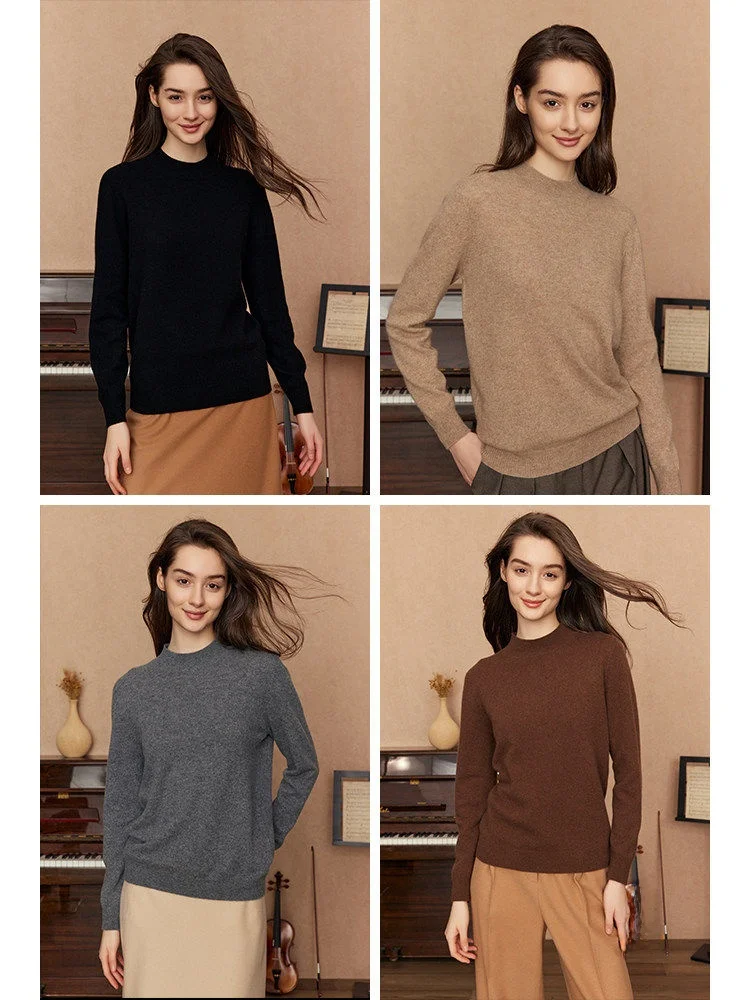 

Вязаный свитер RIZOUZH из чистого кашемира для женщин, мягкий, тонкий, роскошный, с длинными рукавами и круглым вырезом, для повседневной носки