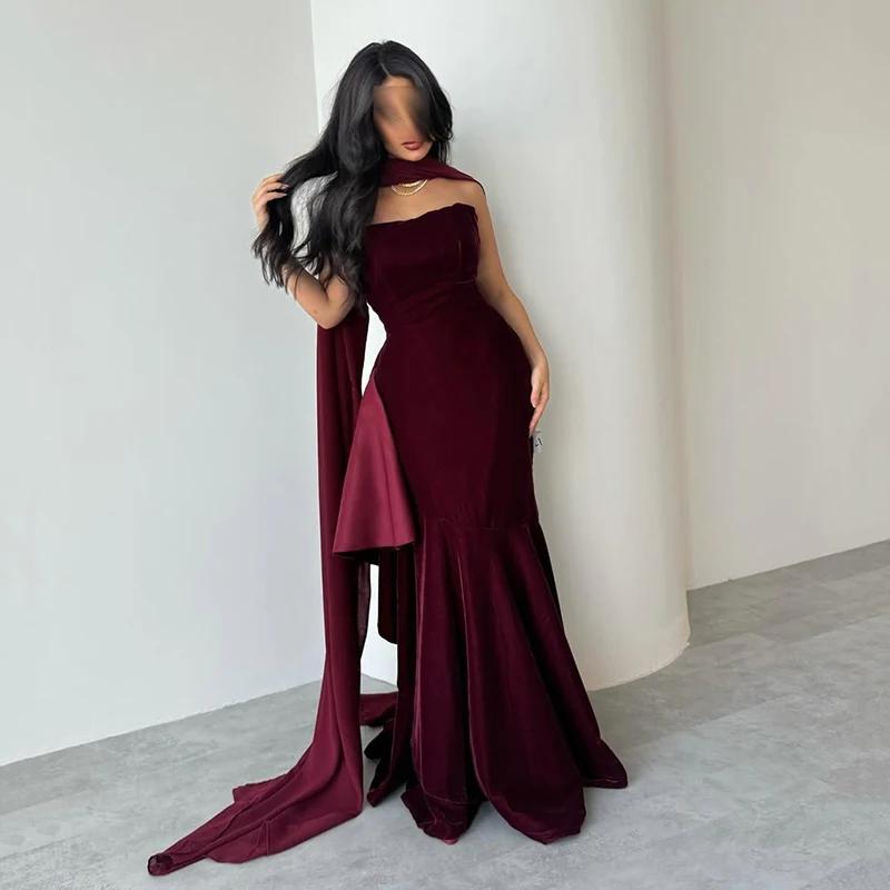 Thinyfull Sexy Mermaid Prom Evening Dresses Saudi Arabia Velvet Strapless Long Party Dress Night Cocktail Prom Gowns Customized