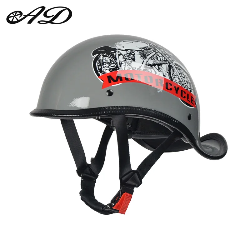 Ad Motorcycle Factory Wholesale Ultra Light Cruise Helmet Summer Riding Half Helmet Retro Helmet Motorcycle Upturned Tail Helmet