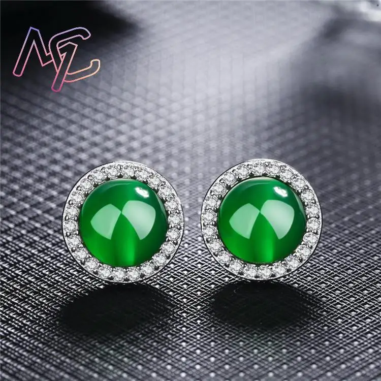 Green Natural Jade Earrings Real Jewelry Luxury Fashion Accessories Charm Talismans Lucky Ear Stud Stone Carved Gemstone