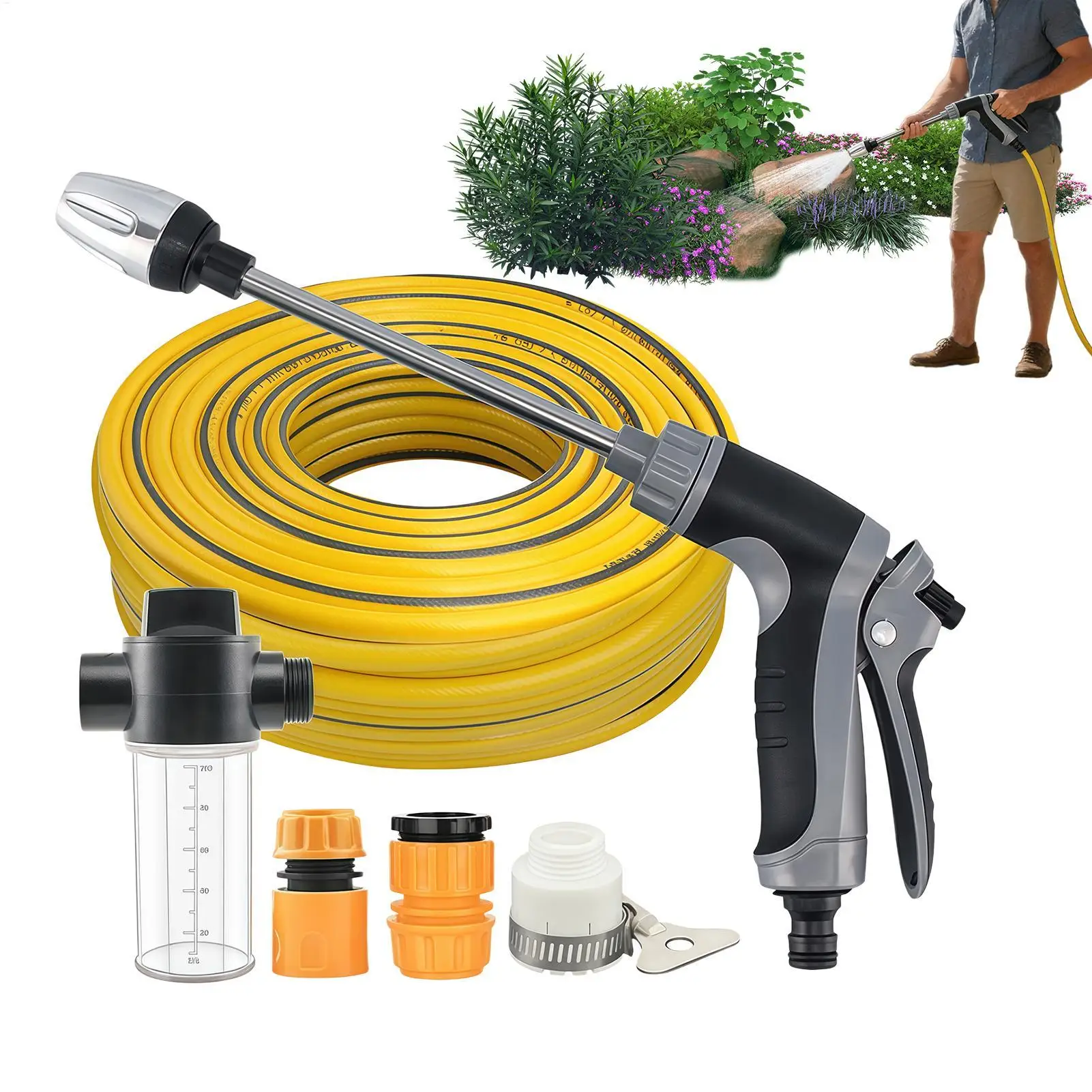 Cordless Pressure Washer Portable Car Washer with 49ft Hose Adjustable Spray for Garden Patio Yard Driveway Cleaning