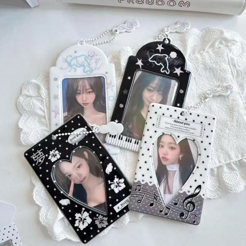 Kawaii Heart Shaped Kpop Idol Photocard Holder Keychain Small Card Album Bag Charm for Fans Travel Use