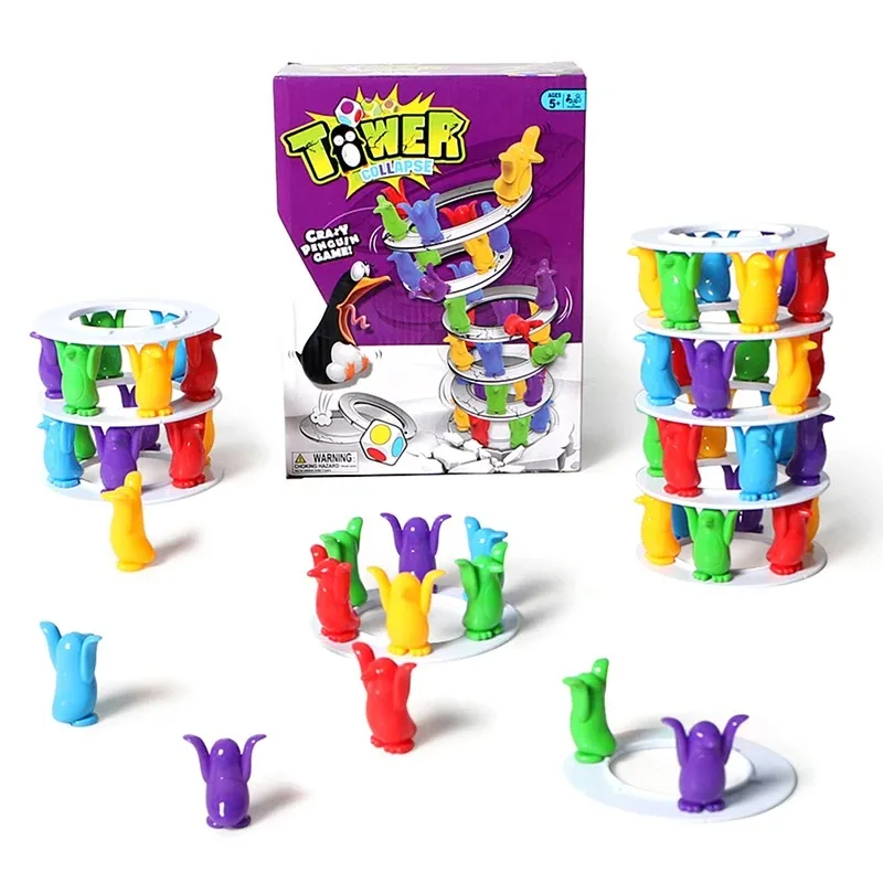 -Kids pingüino torre colapso juego de equilibrio juguete fiesta familia divertido juego de mesa juguetes pingüino loco Torre de choque juguete chico regalo