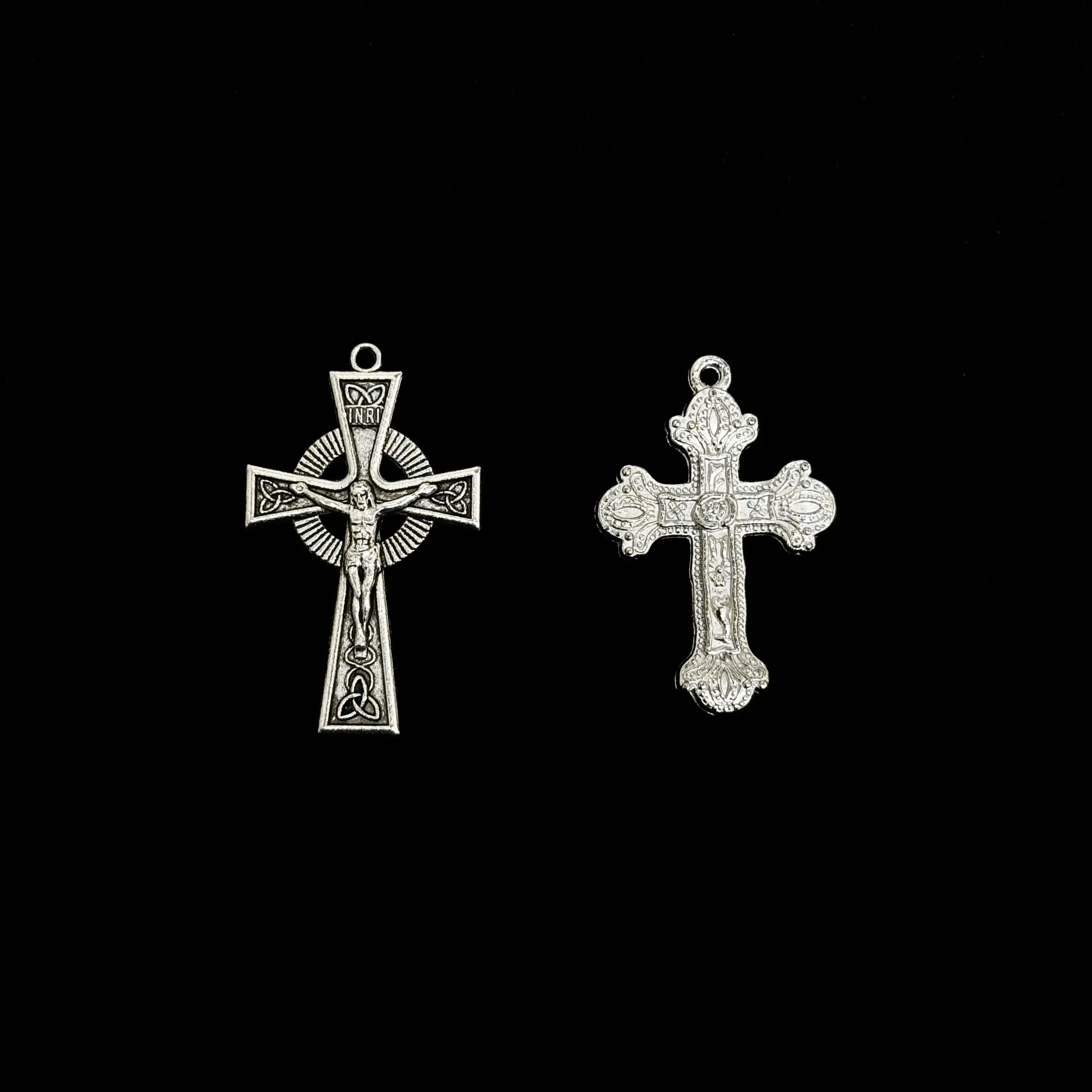 10Pcs Antique Silver Celtic Knot INRI Crucifix Cross Pendants Ornate Floral Catholic Orthodox Charms for DIY Rosary Jewelry