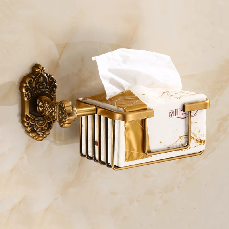European Retro Style Square Tissue Holder - Space Aluminum Bathroom Paper Dispenser for Home & Hotel Use