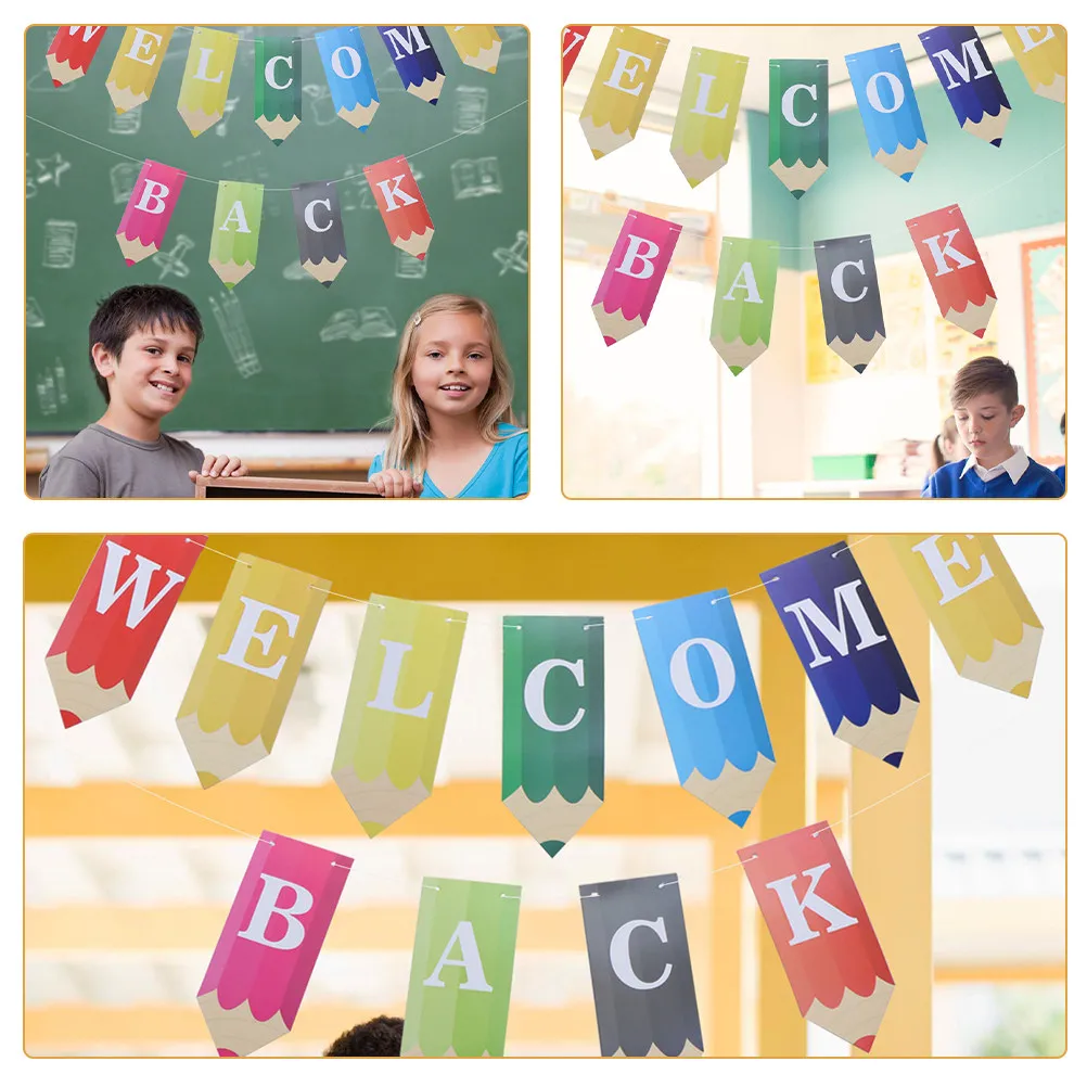 1Set Colorful Pencil Letter Welcome Banner Back to School Classroom Party Decoration Hanging Bunting for School Event Supplies