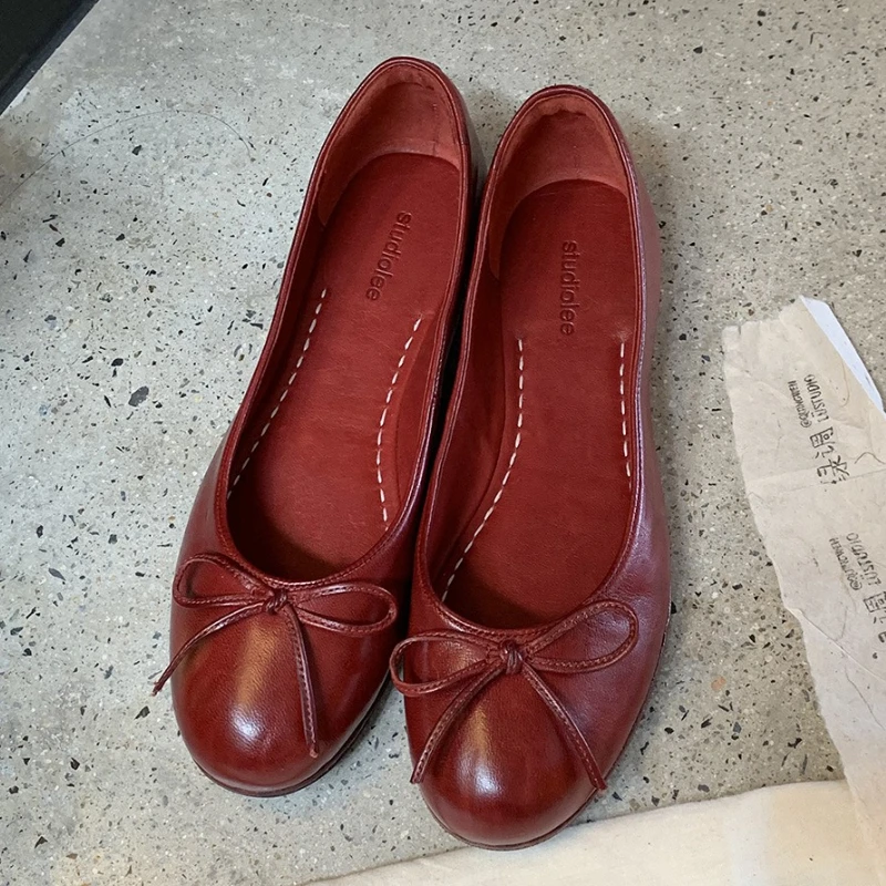 

Новые весенне-осенние лаконичные модные туфли на плоской подошве, женские элегантные балетки на мелкой подошве с бантом в стиле ретро, Zapatos De Mujer