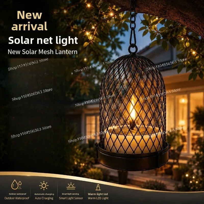 New Solar Hanging Candle Light, Wrought Iron Wind Light, Waterproof Outdoor Garden Ambient Decoration Light