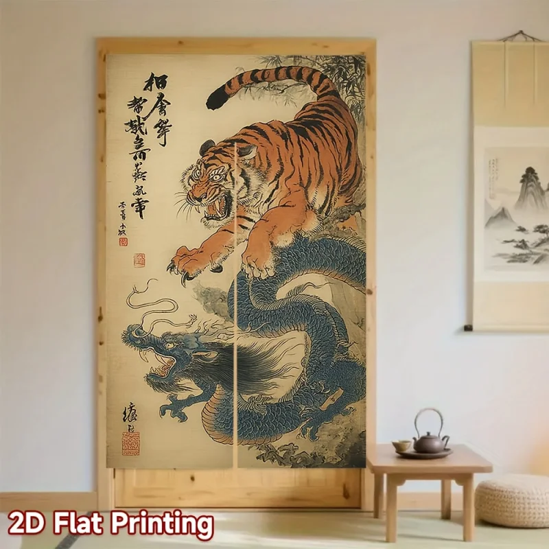 VIKAMA – rideau de porte à motif de combat de tigre et de dragon, décoration japonaise pour la maison, rideau de porte d'entrée, rideau de séparation pour cuisine et restaurant
