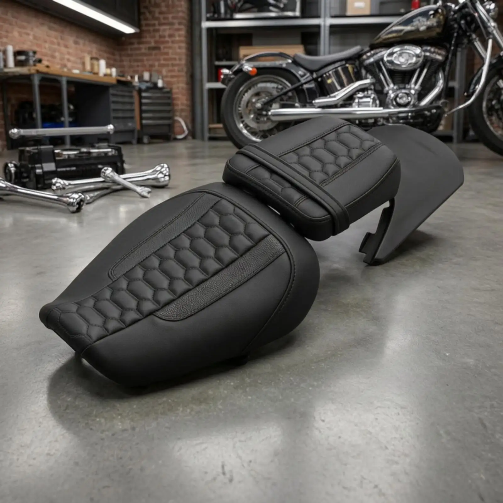 PU Leather Motorcycle Passenger Seat for 1250S 2021-2025 Two Up Design with Built-in Rear Guard and Strap