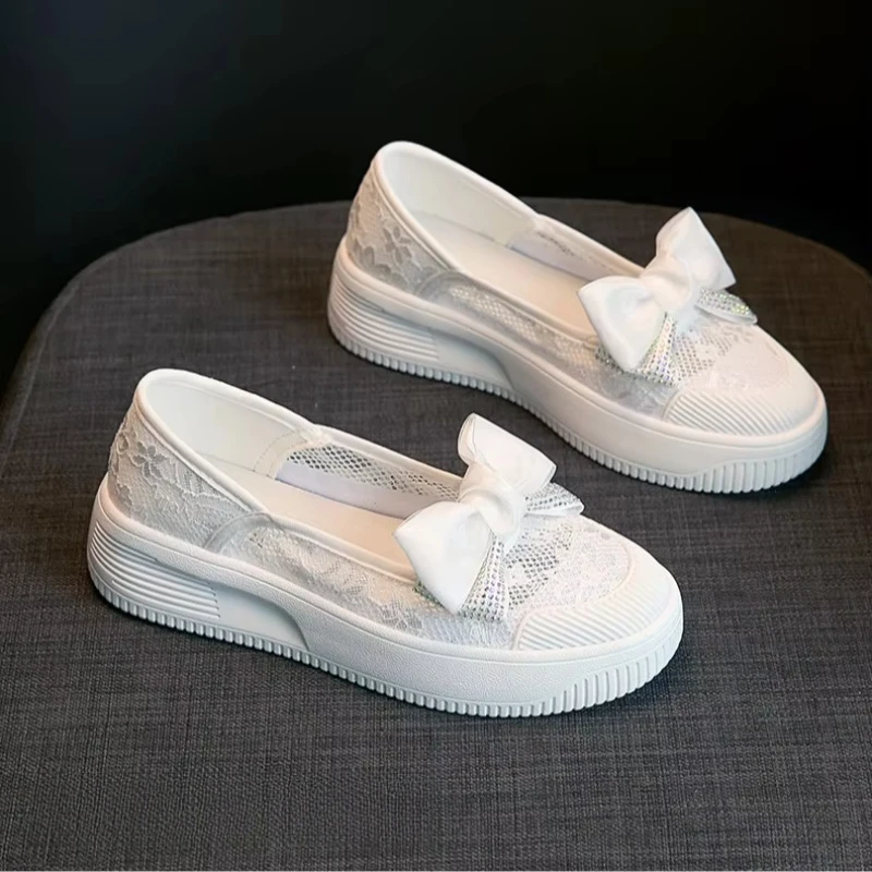 

CICIYANG Women's Flat Shoes Summer 2025 New Mesh Fisherman Shoes Bow Thick Sole Casual Breathable Large Size 42 43 Female Shoes