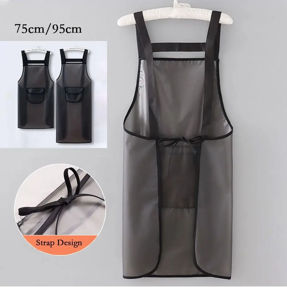 Household PVC Kitchen Apron Transparent Black Oil Resistant Work Apron Waterproof Dirt-Proof Cleaning Aprons