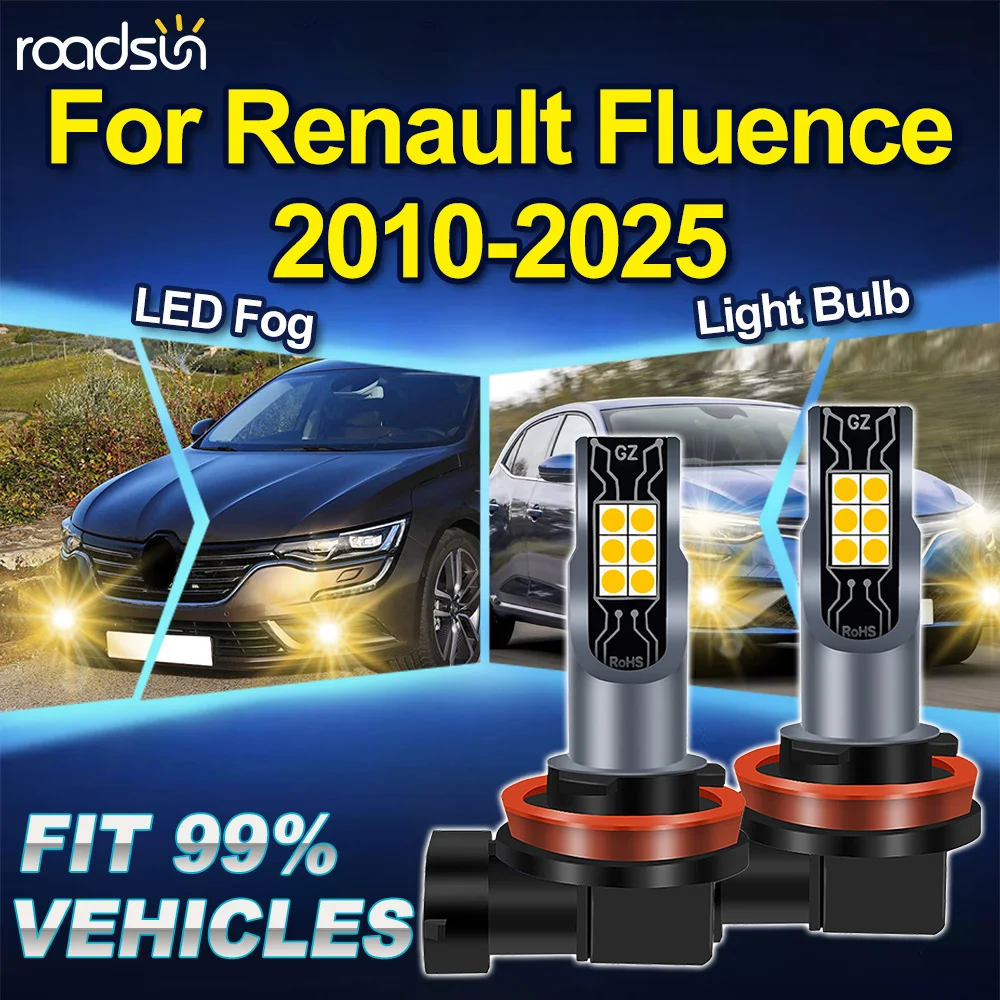 

ROADSUN H8 H9 H11 для Renault Fluence 2010-2025, 2 шт., 3000K, Canbus, светодиодные противотуманные фары для автомобиля