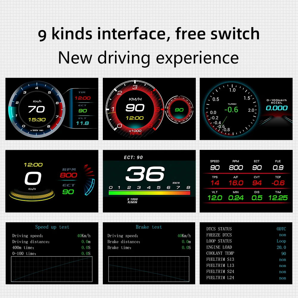 Picture 4: F9 OBD OBD2 Car HUD F9 OBD Head Up Display Smart Digital Speedometer On-board Computer Gauge Temperature Engine RPM Alarm