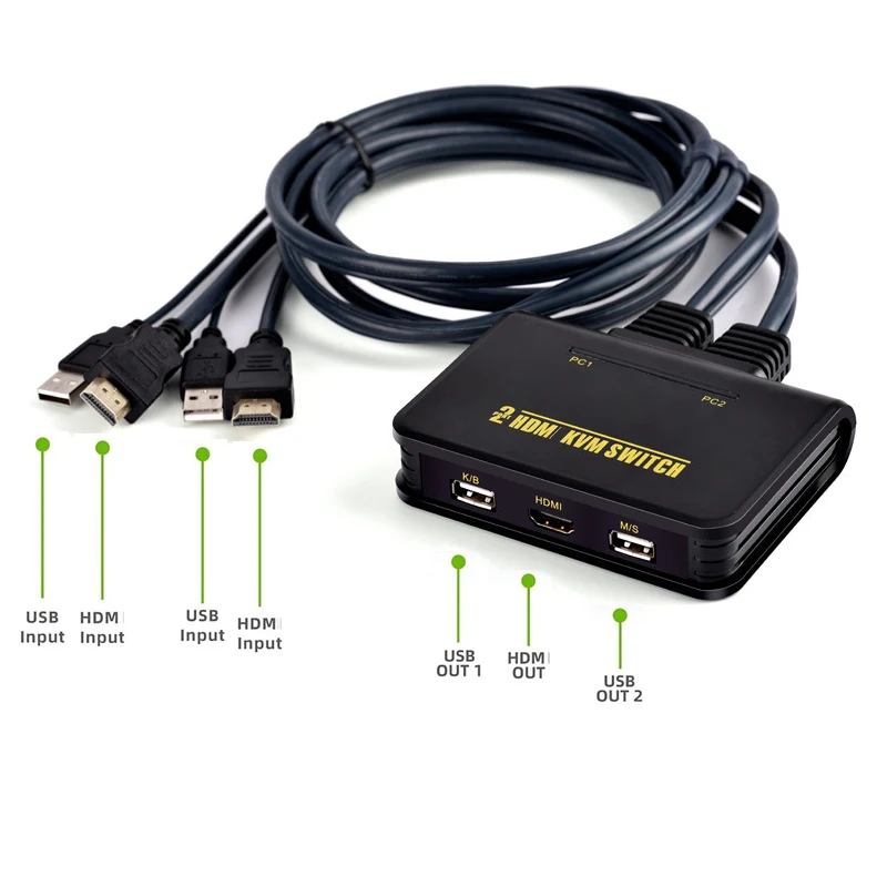 1080P@60Hz HDMI-compatible and USB 2.0 KVM 2x1 Hotkey SWITCH for Two Computers Share 1 Monitor/HDTV/Projector Keyboard and Mouse