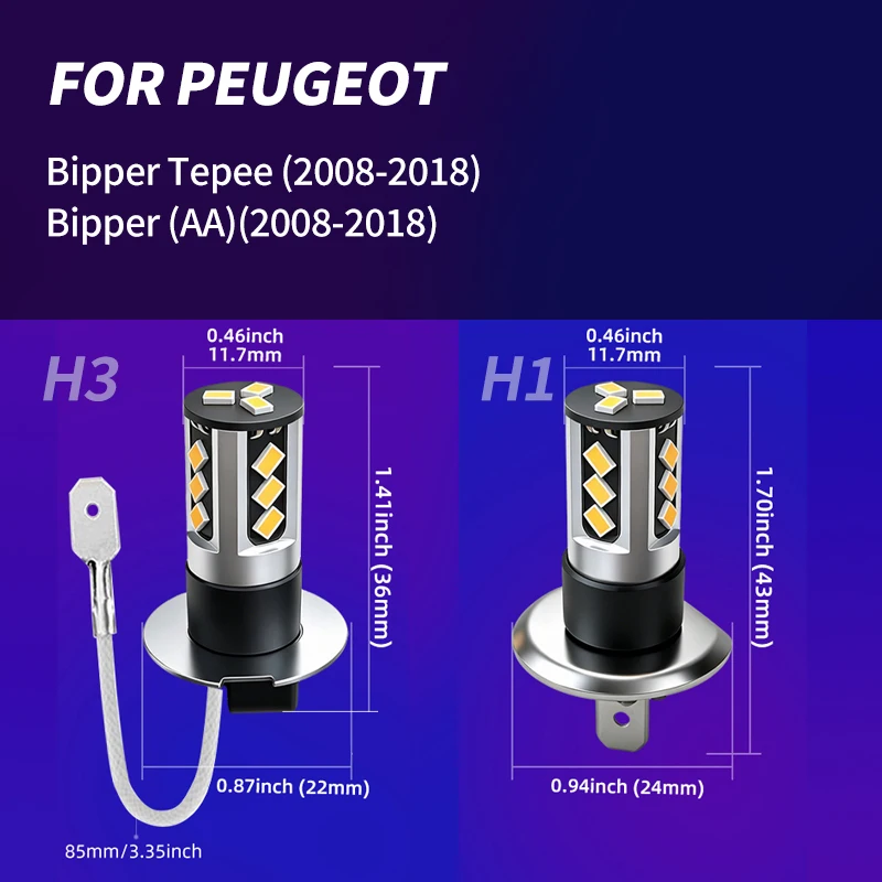 2pcs LED Fog Lights Bulbs For Peugeot Bipper Tepee AA Front Foglight Lamp Bulb 2008 2009 2010 2012 2013 2014 2015 2016 2017 2018