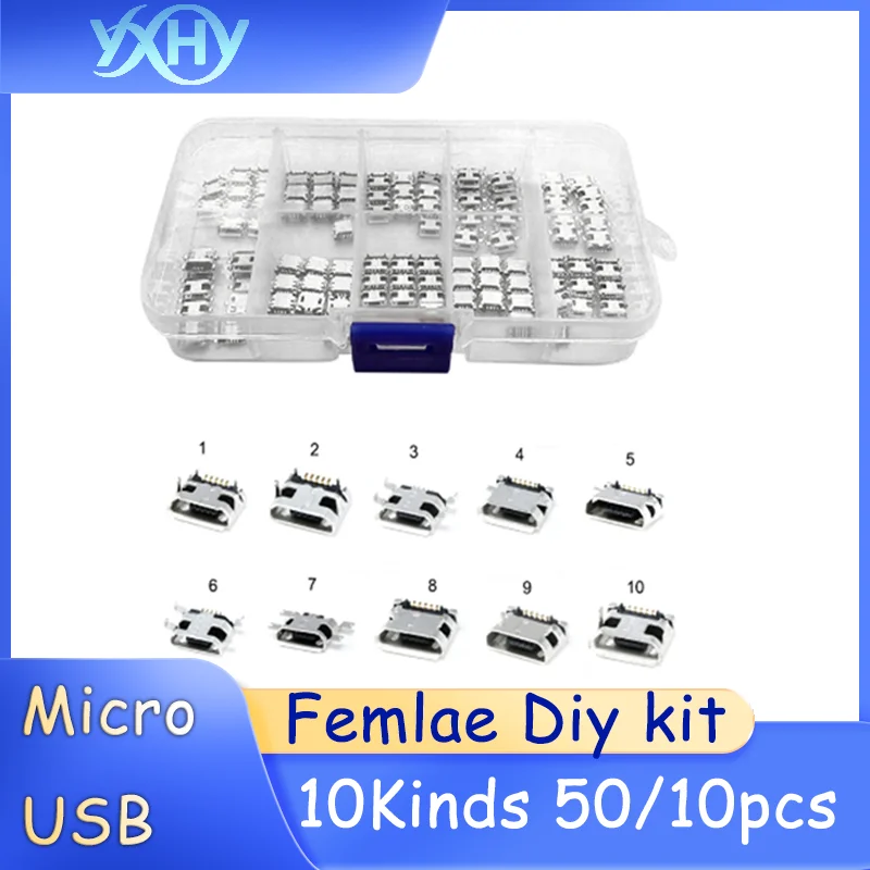 50/100 unids/caja Micro hembra USB caja MINI Android teléfono carga enchufe trasero Micro Mini DIY usbV8 Accesorios