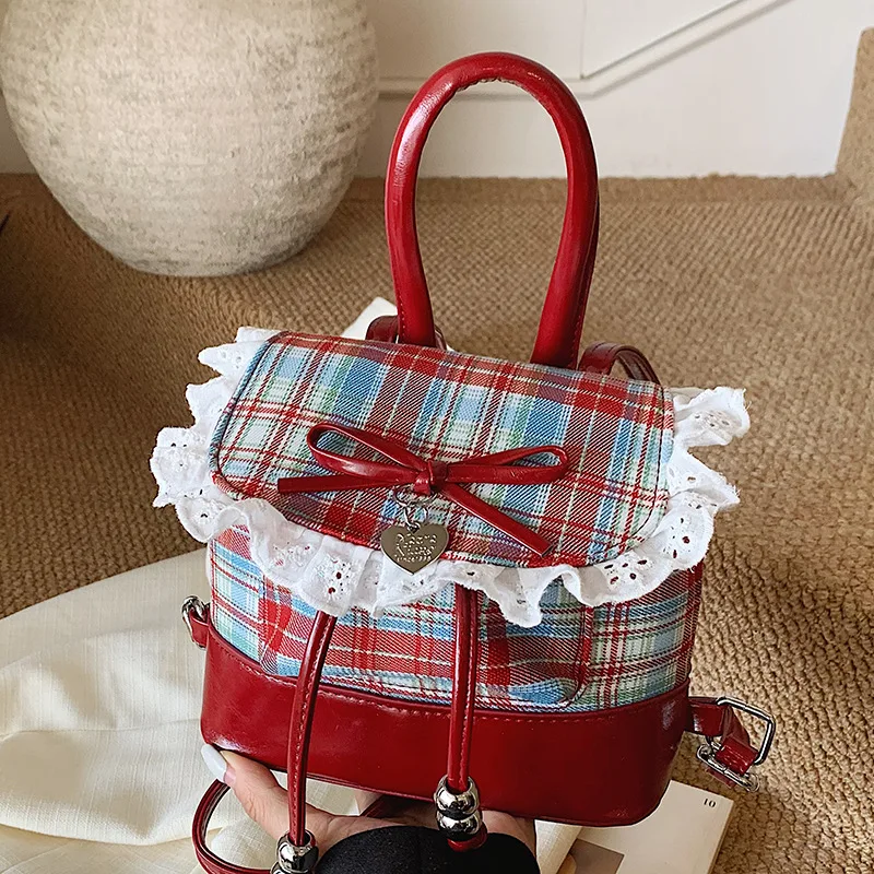 Cute Polka Dot Lace Crossbody Bag Autumn New Fashion Trend Butterfly Knot Bucket Bag Small Backpack  Sweet Style Kawaii Mini Bag