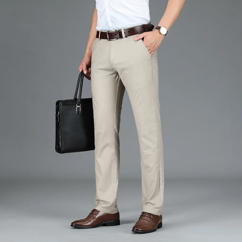 Classic Style Summer Thin Men's Stretch Beige Casual Pants 2023 New Business Fashion High Quality Trousers Male Brand