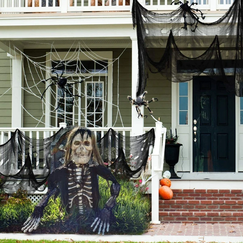 Halloween Black Grid Yarn Cloth Outdoor Hanging Ornament Haunted House Horror Props Halloween Festival Party Decoration For Home