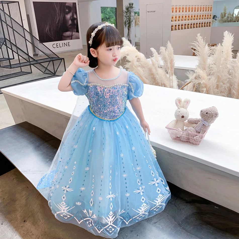 Disney gefroren Mädchen Kleid Elsa Prinzessin Cosplay Kostüm Kind Phantasie Kinder Kleider Vestidos Schnee königin Pailletten führte Blinklicht