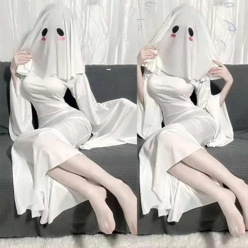 

CyFemale Ghost Косплей Костюм Страшное Лицо Накидка Наряды Хэллоуин Женский Призрак Cos Комикс сексуальная Одежда