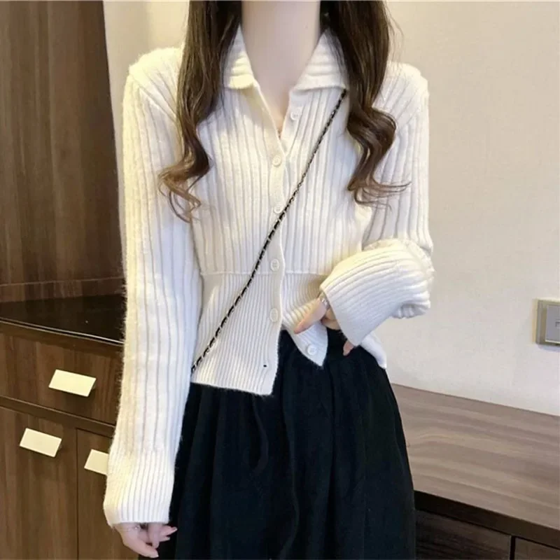 

Женский однотонный простой однобортный свитер lKorean Slim Fit укороченный трикотаж женский модный вязаный кардиган с завязкой на талии