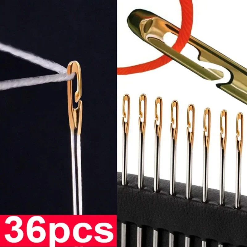 12/24/36Pcs Blind Needle Stainless Steel Sewing Needless Elderly Needle-side Hole Hand Household Sewing Threading Apparel Sewing