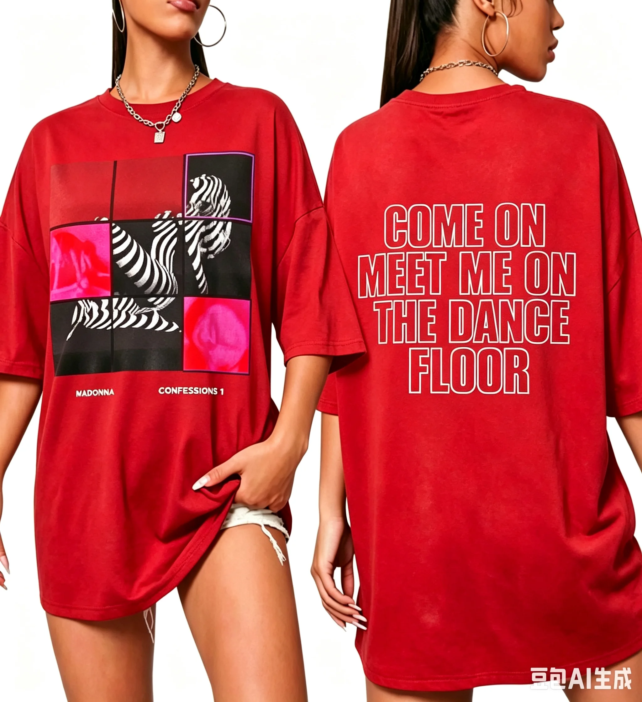 2026 new Loose cotton T-shirt with a dancing character slogan printed on the back