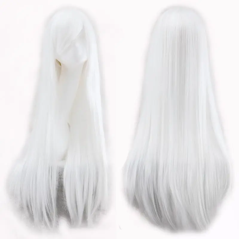 Long White Wig with Bangs Straight Cosplay Wig for Women Girl Anime Wig Synthetic Party Wig Straight White