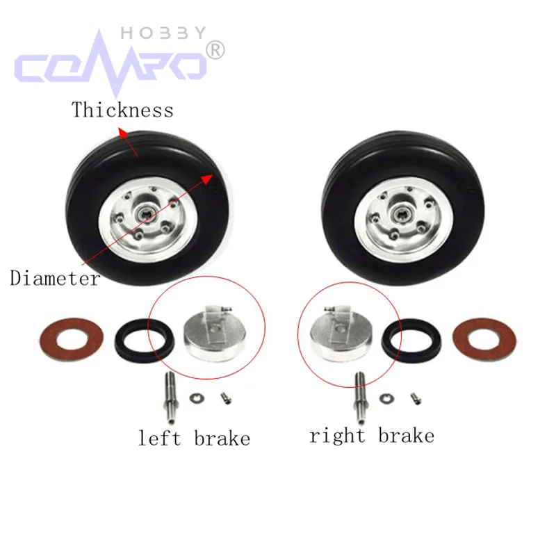 

1Pc Aluminum Hub Rubber Wheel With Brake Bearing Landing Gear Wheels For Fixed Wing RC Aircraft Model Plane Replacement Acces