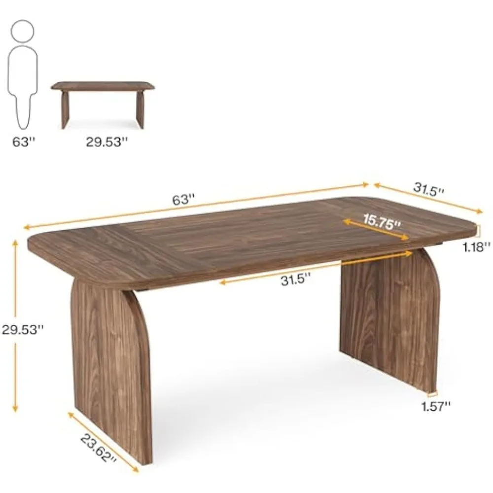 Mesa de sala de conferencias de 63 pulgadas para 4-6 personas, Retro, rectangular, pequeña, de 5,2 pies, para reuniones, Madera rústica