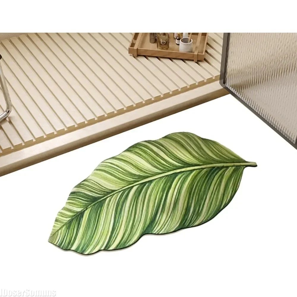 Green Plant Green Leaves Bathroom Floor Non-Slip Bath Mat Bathroom Absorbent Floor Mat Household Irregular Door Mat Area Rug