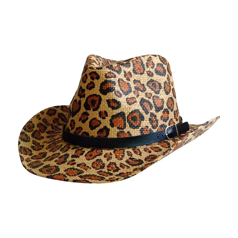 NEW Cowboy Hat Leopard print British Trilby straw hat Fedora Breathable Beach Sun Hat Handwoven Straw Panama hat Cuban