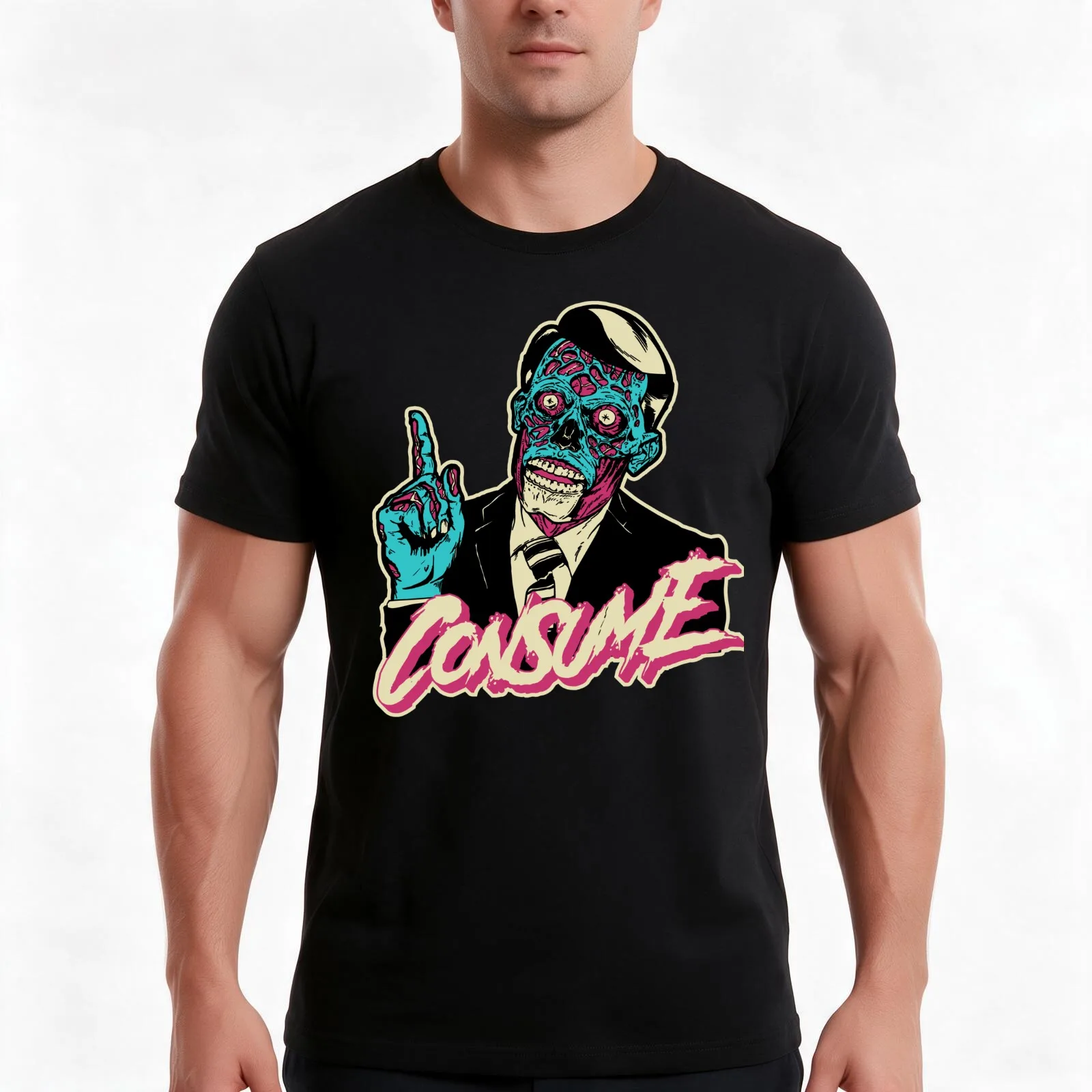 Consume T-Shirt, Summer Casual Cotton Tee, Oversized Streetwear Tops, Vintage Graphic Print, Loose Fit Short Sleeve, 100% Cotton