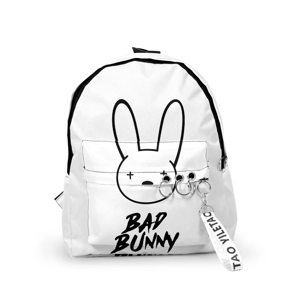 

Модные рюкзаки для ноутбуков Bad Bunny для мальчиков и девочек, школьные сумки с 3D принтом, брелки, оксфордские водонепроницаемые милые маленькие рюкзаки
