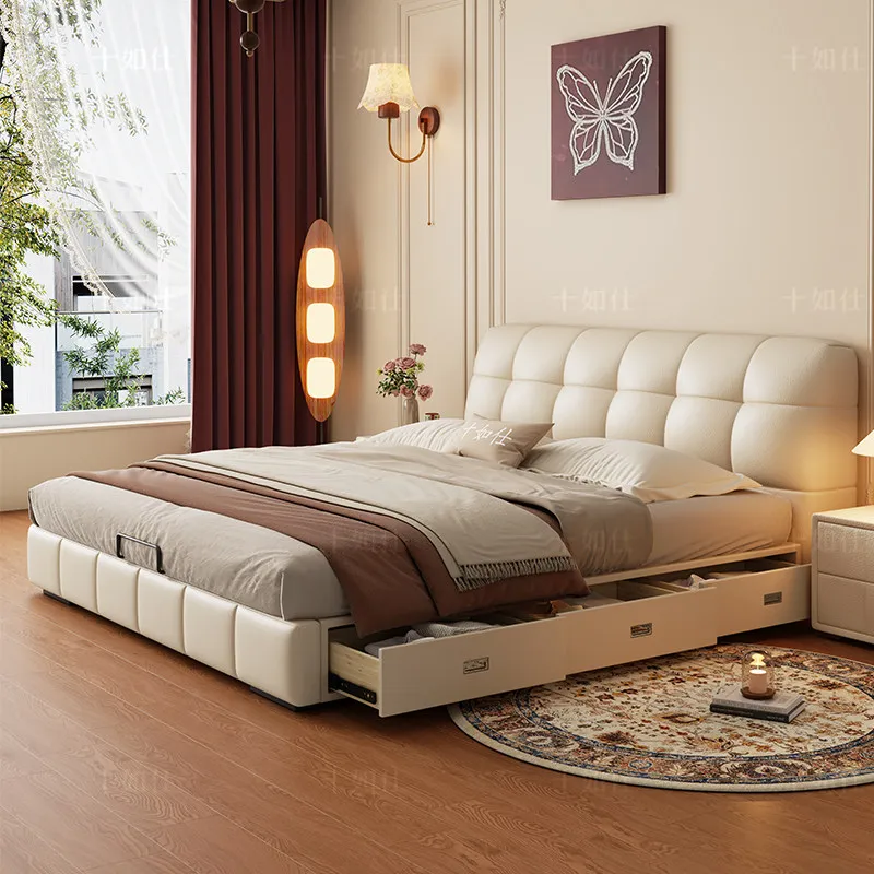 Low White European Double Bed Set Medium Range Luxury Full Size Double Bed Bedroom Storage Adults Schlafzimmer Bett Furniture