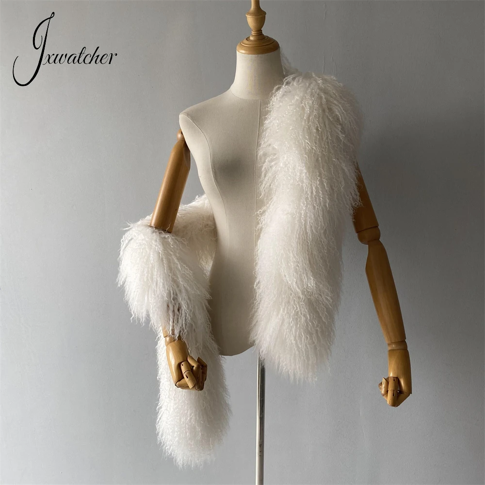 Jxwatcher Women Real Mongolian Fur Scarf Korean Quality Double-Sided 100% Genuine Sheep Fur Scarves Lady Fall Winter Warm Collar