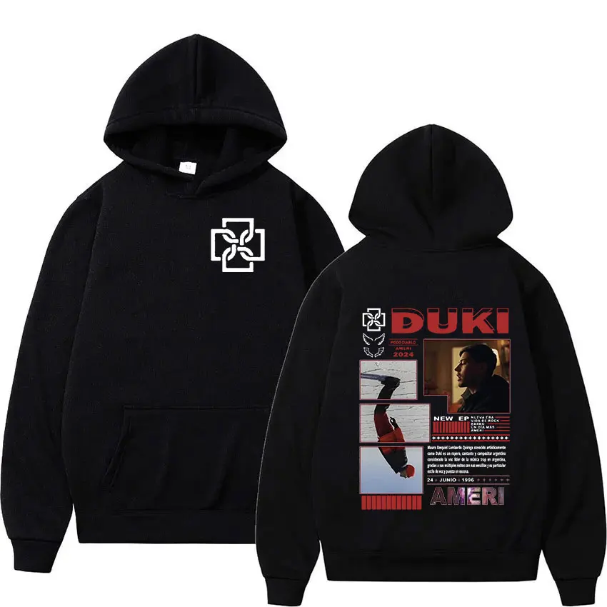 Duki Ameri Tour 2024 Print Hoodie Men's Hip Hop Album Rap Clothing Pullover Sweatshirt Unisex Retro Oversized Hoodies Streetwear