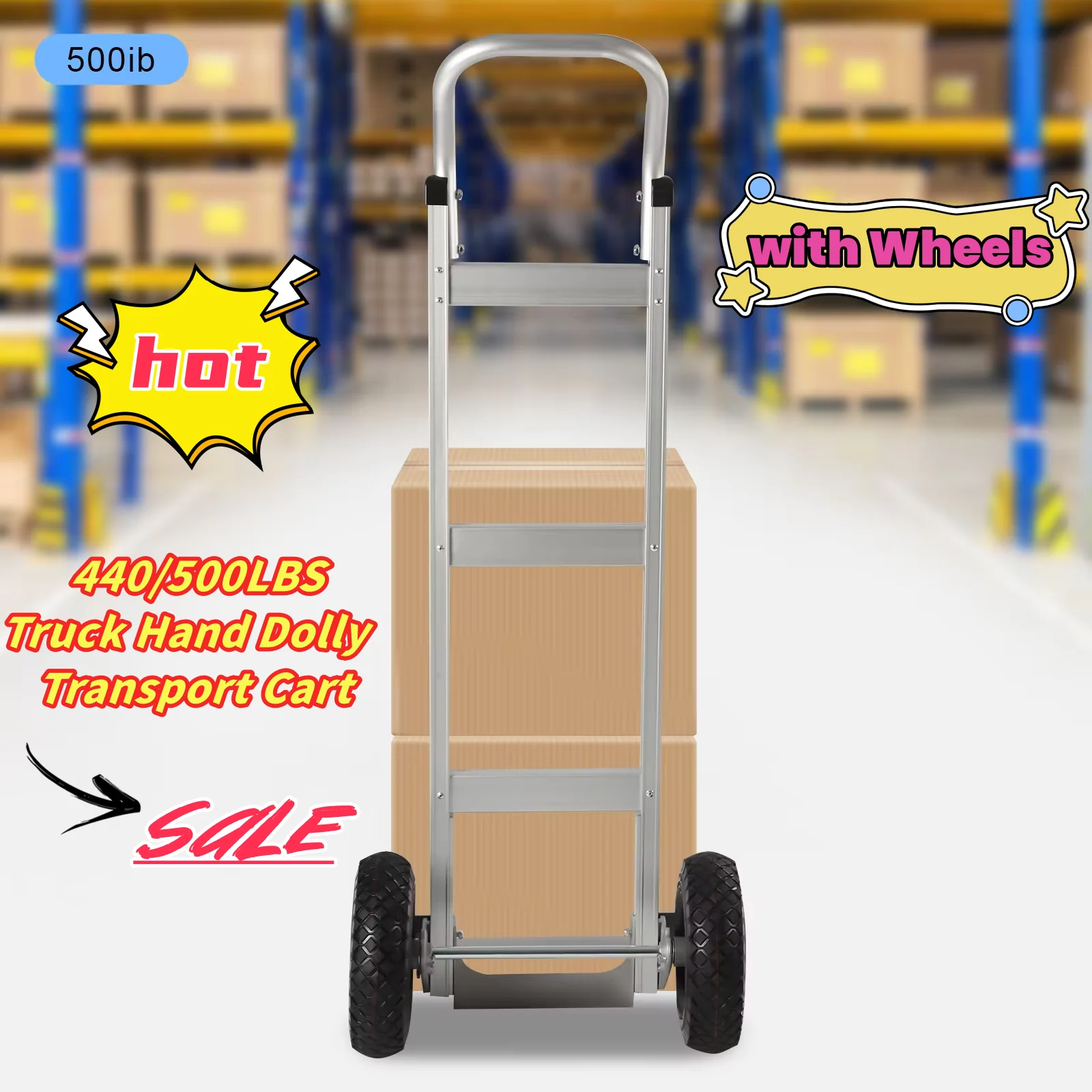 440/500LBS Truck Hand Dolly Transport Cart Heavy Duty for Moving Travel with Wheels