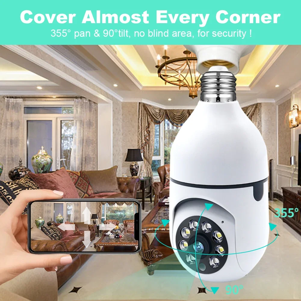 E27 Bulb 5MP Wifi Surveillance Cameras Automatic Human Tracking 4X Digital Zoom Two Way Voice Night Indoor Security Baby Monitor