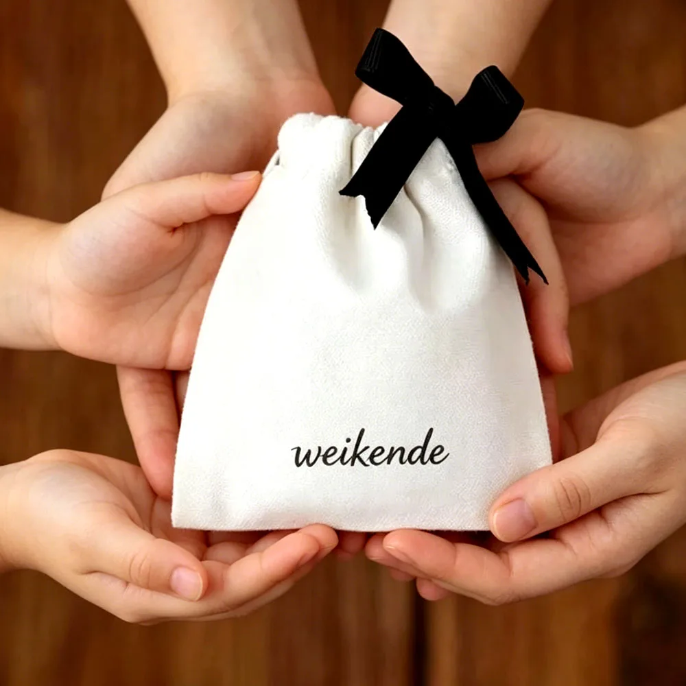 100pcs Cotton Jewelry Packaging Ribbon White Canvas Drawstring Bag Fashion Wedding Bags Personalized Brand Logo Wholesale Pouch